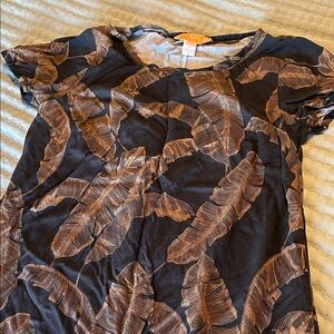 Vintage Nani Hawaii Black and Brown Leaf Print Short Sleeve dress XS